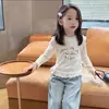 Roupas de Verão para Meninas 2026 Novo Estilo Coreano Moda Manga Longa Crianças Casual Laço Renda Camiseta para Bebês Meninas