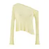 Top de punto asimétrico de manga larga con un hombro, cuello de encaje, estilo chica atrevida para mujer, principios de otoño, corto, translúcido