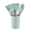 Juego de 12 Piezas de Utensilios de Cocina de Silicona con Mangos de Madera, Cubo de Almacenamiento, Espátula, Cuchara, Herramientas de Cocina, Juego de Sartenes Antiadherentes, Resistente a Altas Temperaturas