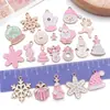 20 Caixas de Presente de Papai Noel e Floco de Neve Rosa e Branco Pingentes de Liga de Metal com Óleo Gotejante Pingentes DIY Acessórios para Joias de Pulseira