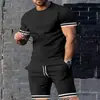 Conjunto de Camisetas Casuales de Manga Corta para Hombre Europeas y Americanas de Venta Caliente Transfronterizas con Pantalones Cortos Deportivos Casuales Estampados en 3D