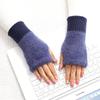 Guantes largos de medio dedo de color sólido nuevos para mujer, de lana para escribir, conducir, oficina, pantalla táctil, cálidos, a prueba de frío, guantes de punto