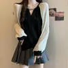 Camiseta Básica de Manga Larga con Cuello Redondo y Bloques de Color, Estilo Primavera Nuevo Coreano y Japonés, para Mujer, de Alta Gama, Moderna, Versátil, Juvenil