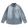 Camisa jeans longa de manga comprida com design retrô de nicho estilo japonês Rumeng para homens e mulheres, jaqueta casual de corte solto para casais para o outono