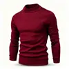 Suéter de punto para hombre de otoño e invierno, capa base, cuello semi-alto, corte ajustado, cuello camisero, manga larga, color liso, top casual