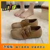 Mocasines de Gamuza con Doble Hebilla Casuales Slip-ons Estilo Retro para Mujer Uso Bidireccional Suela Gruesa Zapatos Birkenstock Otoño 2025 Nuevo