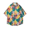 Camisa Floral Masculina de Manga Curta Yuppie Britânico Proteção Solar Havaiana Beira-Mar Camisa de Seda de Gelo Jaqueta Vintage Vintage