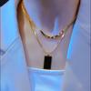 Collar de Doble Capa de Lujo Ligero para Mujer, Cadena Larga de Moda para Suéter, Cadena para Clavícula con Colgante Cuadrado de Espejo, Accesorios de Moda