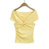 T303-25 Primavera Nuevo Estilo Americano Deseo Puro Sentido del Diseño Chica Caliente Pecho Fetiche Cuello en V Cruzado Camiseta Básica