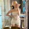 2026 Novo Modelo de Roupa de Banho Biquíni Liso Estilo Europeu e Americano Biquíni Sexy Sem Alças Maiô Feminino de Duas Peças com Cintura Alta
