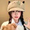 Boina de Pana con Estampado de Leopardo y Orejas de Gato para Mujer, Bonito Sombrero Octogonal para Adelgazar el Rostro para Primavera y Otoño, Sombrero de Artista para Cabeza Grande