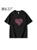 Camiseta negra de algodón puro con cuello redondo y manga corta para mujer, nuevo estilo de verano con diseño de letras en forma de corazón, top casual holgado para mujer