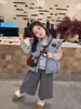 Chaleco Grueso Acolchado de Cuadros para Niña Ropa Exterior Invierno Nuevo Estilo Niños Bebé Niña Cálido Falso Dos Piezas Conjunto de Pantalones de Algodón
