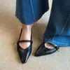 Zapatos Mary Jane de piel de oveja, estilo retro francés, corte bajo, elegantes, con punta fina, para mujer, versátiles para ir al trabajo, con una sola tira y tacón bajo grueso.