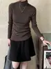 Suéter de Punto de Color Sólido de Cuello Alto Ns para Mujer Otoño 2025 Nuevo Simple Base de Lana Camisa Superior Apilada Collar SS592