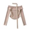 Chica Atractiva Chica Sexy Otoño e Invierno Diseño Versátil de un Hombro Manga Larga Tejido Top Ajustado Ajustado Cuello Halter Tejido