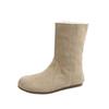 Versión de Cuero Suave ~ Botas de Nieve Redondas Retro para Mujer, Forradas de Felpa, Cálidas, Botas de Algodón Peludas, Uso Bidireccional, Suela Plana, Botines Marrones Estilo Birkenstock