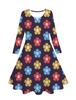 Vestido Largo de Manga Larga para Niña con Estampado Digital 3D de Girasol Pequeño Fresco de Primavera y Otoño, Familia Cálida