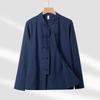 Camisa de Lino y Algodón de Manga Larga para Hombre Estilo Chino con Hebilla Estilo Chino Nuevo Retro Primavera y Otoño Chaqueta de Cuello de Lino para Hombre