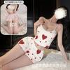 Crisp Love Nuevo Estilo Europeo y Americano Estampado de Amor Hogar Volantes Dulce Sencillo Casual Pantalones Cortos de Tirantes Conjunto de Dos Piezas