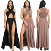 AliExpress ebay nuevo estilo Comercio exterior irregular color sólido abertura vestido plisado sexy vestido de noche