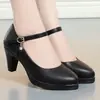 Zapatos de Trabajo Negros para Mujer Cómodos de Tacón Medio Zapatos Profesionales Suela Suave Antideslizantes Zapatos de Cuero para Mujer Tacón Grueso Punta Redonda Zapatos de una Sola Capa para Mujer Impermeables Plataforma