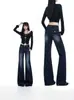 Jeans de Pierna Micro Acampanada Color Azul Oscuro para Primavera y Otoño, Estilo Nuevo Caliente para Mujer, Cintura Media-Alta, Pierna Recta, Pantalones Versátiles Adelgazantes