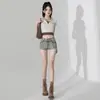 Shorts de Mezclilla Retro para Mujer Verano 2025 Nuevos de Cintura Baja Elásticos Ajustados de Línea A Acortan las Piernas Sexy Super Cortos Hot Pants