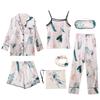 Fábrica exclusiva para comércio exterior pijama de sete peças feminino quatro estações usável manga longa seda artificial sexy roupa de casa terno de seda gelada