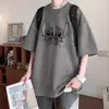 Camiseta Gruesa de Stitch para Hombre Verano Ropa de Pareja Oversize Manga Corta Retro Americano Gamuza Mangas Tres Cuartos