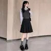 Falda de traje negra estilo preppy para mujer, nueva colección otoño 2026, de cintura alta, falda de línea A adelgazante, falda plisada casual