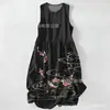 Vestido Casual de Algodão Puro com Estampa Digital Nova, Gola Redonda, Sem Mangas, Comprimento Médio, Para Mulheres, Verão na Praia