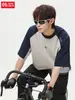 Camiseta de Manga Corta de Algodón Puro con Costuras de Color Contrastante para Hombre, Nuevo Estilo de Verano Deportiva Americana de Media Manga Marca de Tendencia Textura Casual Camiseta Q