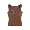 Camisola de Encaje con Botones Estilo Americano Spice Girl para Mujer Verano 2025 Nuevo Color Sólido Ajustado Top Corto
