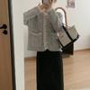 Jaqueta Estilo Tweed com Renda Costurada Cardigã Tricotado Coreano Novo Outono e Inverno Suéter Elegante de Alta Qualidade para Mulheres