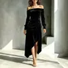 Estación Independiente Europea y Americana Otoño 2026 Transfronterizo Nuevo Vestido de Mujer Sexy de un Hombro Elegante Temperamento Vestido Formal Vestido con Abertura