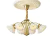 Lustre Estilo Francês Todo em Cobre para Sala de Estar e Sala de Jantar, Luminária de Quarto Estilo Moderno Minimalista Criativo Luxo Leve Floral Moda Americana