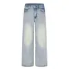 Jeans de mezclilla blanca lavada estilo americano, básicos de moda urbana para hombre de corte holgado tipo dad jeans, pantalones largos rectos versátiles y desgastados