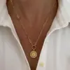Colar com pingente de sol transfronteiriço europeu e americano, corrente clavicular retrô dourada estilo clipe de papel, joia feminina versátil