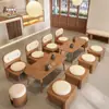 Sofá de Terraza de Madera Maciza Mesa y Silla para Tienda de Té con Leche Combinación Mesa y Silla para Cafetería Restaurante Occidental Casa de Té Mesa de Comedor Asiento de Pared Comercial para Catering