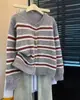 Suéter de punto a rayas color-block estilo Old Money para mujer, cárdigan retro de otoño con botones de cuerno, abrigo suéter casual