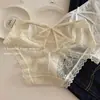 Calcinha de Renda Floral Allure* para Mulheres Estilo French Satin Pure Desire Sexy Vazada Cintura Média Calcinha de Seda Gelada para Mulheres