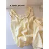 2026 Conjunto de Pijama Nuvem de Algodão com Camisola Amarela Xadrez Doce para Mulheres com Renda e Mangas Bufantes, Estilo Japonês, Roupa de Casa