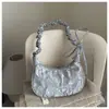 Bolso de Nube Plegado con Cordón Nuevo Simple Coreano Bolso de Hombro Cruzado Estilo Deportivo Casual Bolso de Mano de Nailon de Nicho
