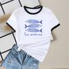 Transfronterizo Europeo y Americano 2025 Verano Nuevo Cuello Redondo Contraste Combinación de Colores Manga Corta Casual Ajustado Versátil Camiseta de Mujer Mujer en stock