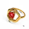Anillo de Acero de Titanio con Cristal Amarillo Irregular en Forma de Corazón Hueco, Joyería de Anillo de Acero Inoxidable de Moda