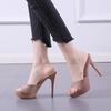 Fábrica de Zapatos de Tacón Alto Venta al por Mayor Dropshipping Transfronterizo Verano Tacón Ultra Alto Suela Gruesa Sexy Punta Abierta Comercio Exterior Club Nocturno Zapatillas de Tacón Alto