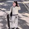 Conjunto Nuevo de Primavera y Otoño para Niñas 2026: Conjunto de cárdigan de punto a cuadros color block con ribete de encaje dulce y pantalones de pierna ancha