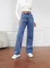 Nuevos Jeans Europeos y Americanos Transfronterizos de Amazon Aliexpress Jeans Rectos Ajustados de Cintura Alta para Mujer Estilo Caliente