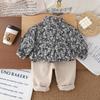 Ropa Infantil Estilo Coreano Nueva, Conjunto de Otoño para Niños, Conjunto de Moda de Tres Piezas con Camisa Floral para Niños, Moda al por Mayor